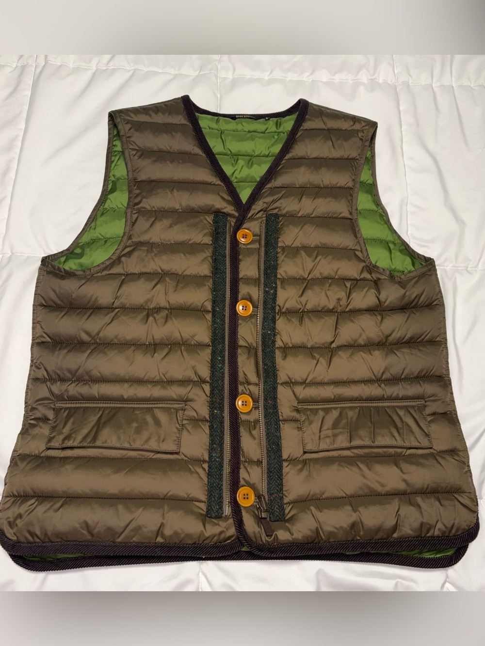 Barbour Fibredown Men’s Medium Baffle Quilt Puffer Vest Homespun Tweed Zip